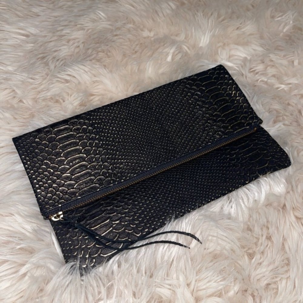Oliveve snake embossed leather fold clutch